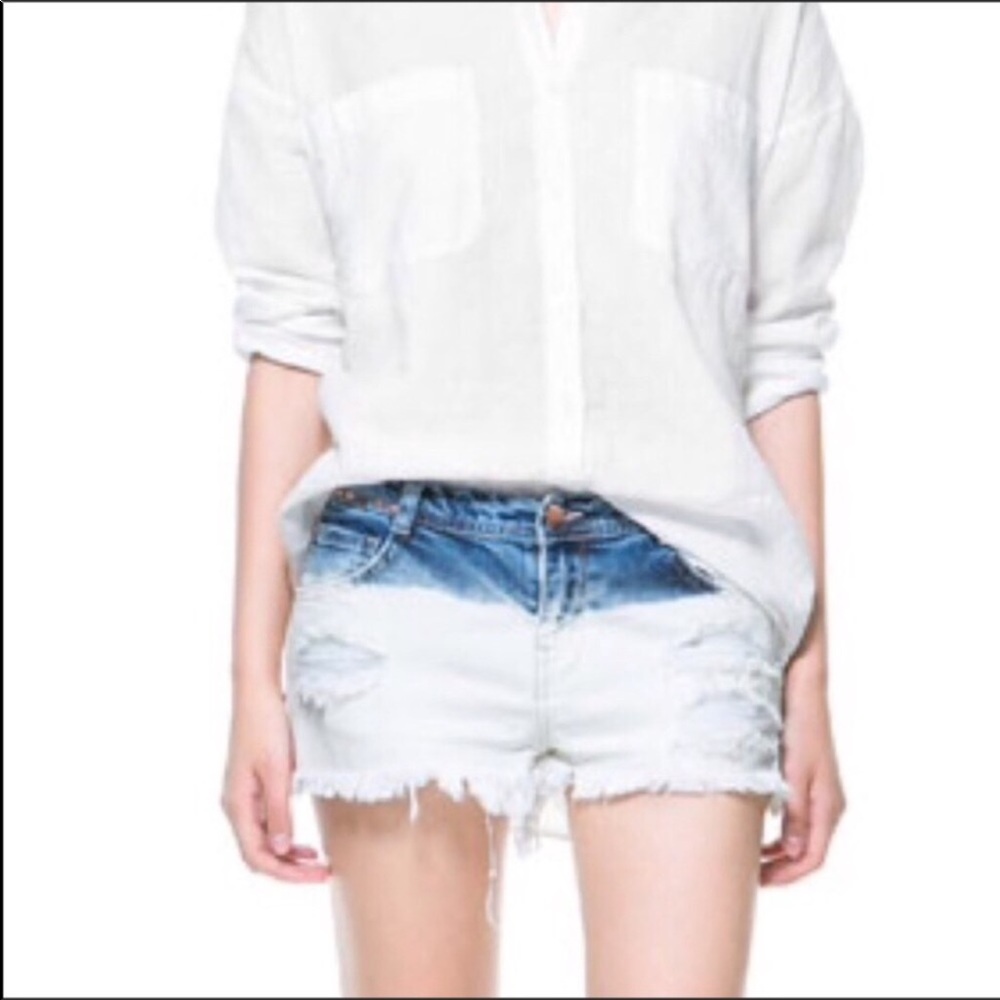 Zara Dip Dye Bleach Distressed Jean Shorts